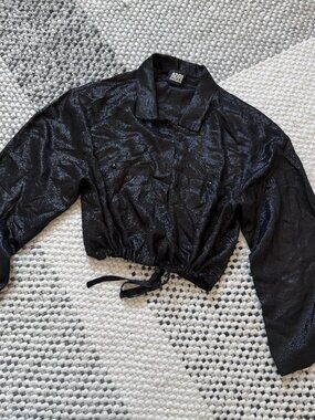 Vintage Adri New York Cropped Black Shimmer Buttom Up Shirt